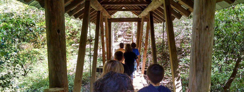 Students crossing a bridge.